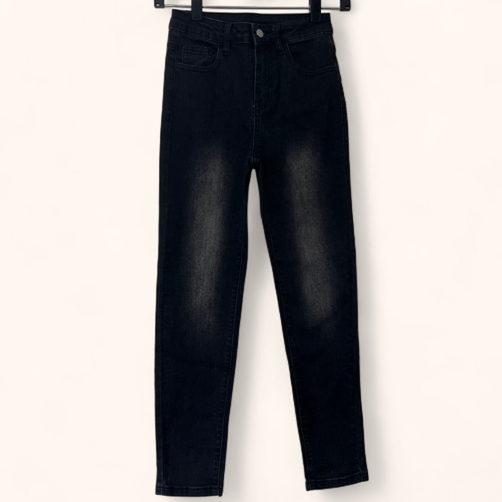 Girls Size 9 SHEIN Black Denim High Waist Skinny Leg Jeans Grunge x Preppy